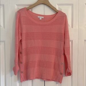 New York & Company Pink Crew Neck Sweater with Textured Knit